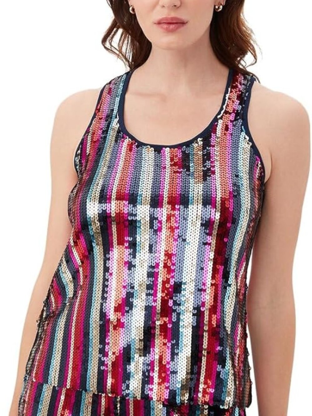 Trina Turk 'Admire' Sequin-Stripe Sleeveless Tank Top, Multicolor